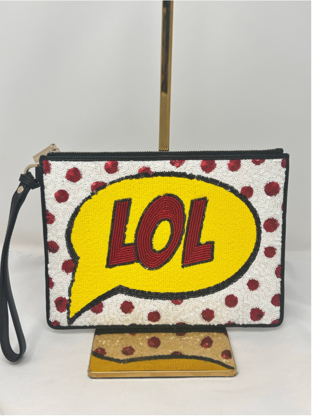 Alice + Olivia LOL Sequin Clutch Wristlet Yellow Red White